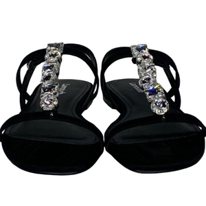 NEW LARROUDE Calypso Flat Sandals – Women’s US 9.5-10 | Black w/ Crystal Strap